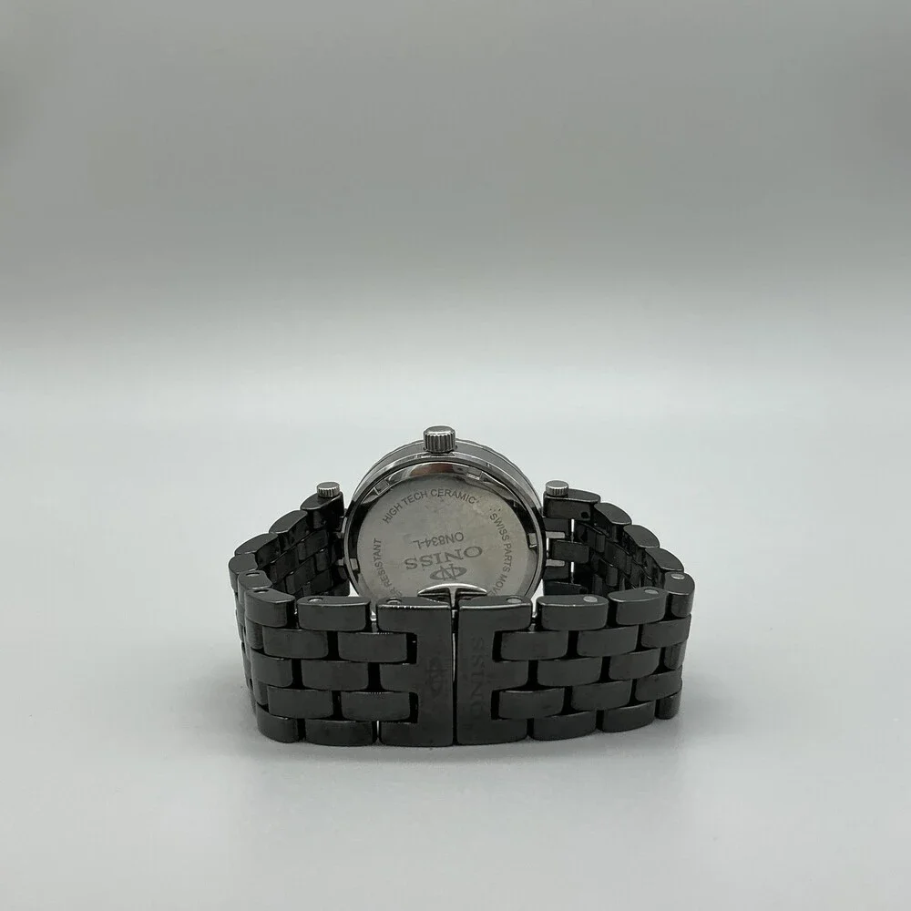 Oniss ON834-L Womens Watch 36mm Black Dial Ceramic Sapphire New Battery 7